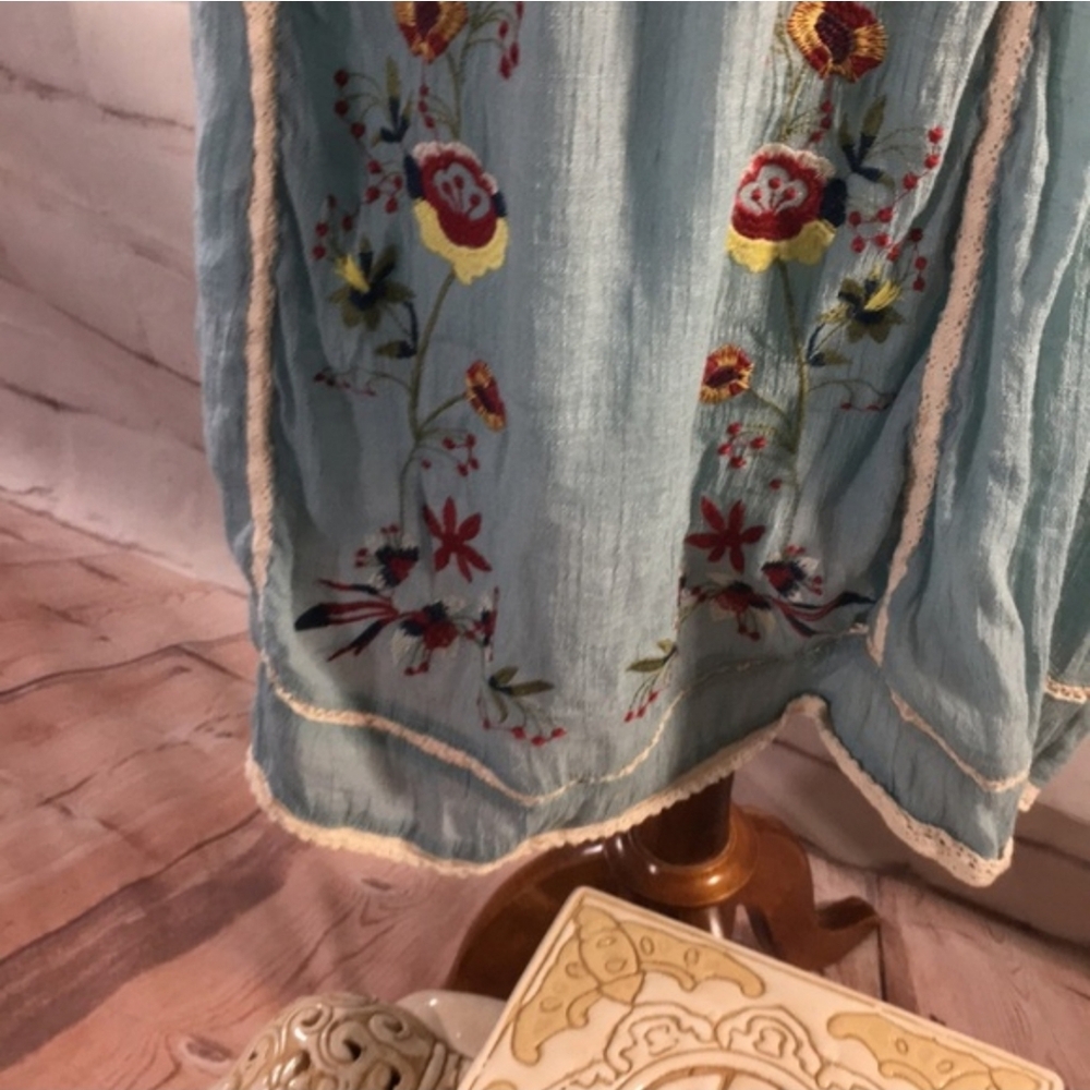 Umgee Meet Me In Paradise Light Blue Embroidered Floral Tunic Dress - Picture 8 of 8